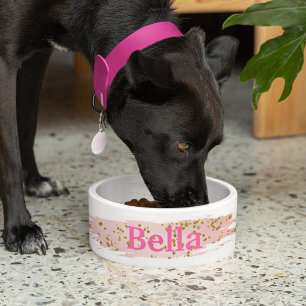 Stijlvolle roze en gouden Sparkle Pet Food Dish Voerbakje