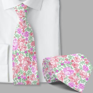 Stijlvolle roze en oranje bloemenprint das