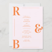Stijlvolle roze en Oranje monogram QR-code bruilof Kaart (Voorkant)
