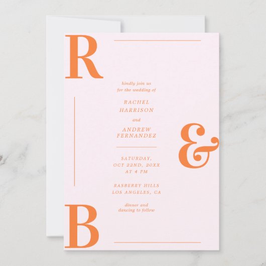 Stijlvolle roze en Oranje monogram QR-code bruilof Kaart (Voorkant)