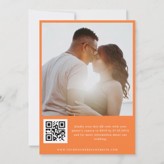 Stijlvolle roze en Oranje monogram QR-code bruilof Kaart (Achterkant)