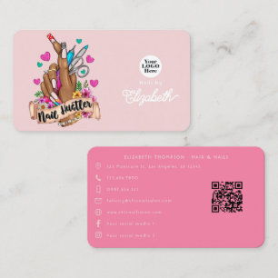 Stijlvolle roze en turquoise nagel hustler brandin visitekaartje