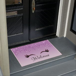 Stijlvolle roze en zwarte Eyelashes voor het uitdr Deurmat