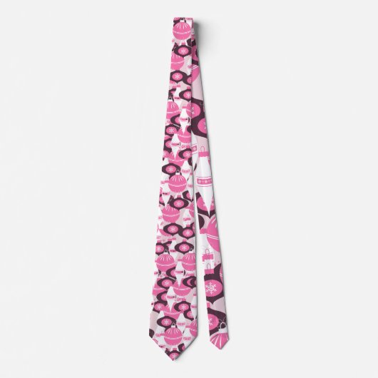 Stijlvolle roze en zwarte retro Ornamenten kerst Stropdas (Voorkant)