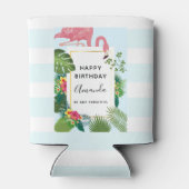 Stijlvolle roze flamingo en tropische bladeren blikjeskoeler (Achterkant)