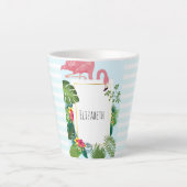 Stijlvolle roze flamingo en tropische bladeren latte mok (Voorkant)