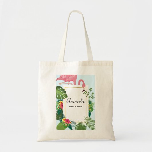 Stijlvolle roze flamingo en tropische bladeren tote bag (Voorkant)