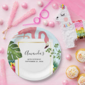 Stijlvolle roze flamingo en tropische bladeren van papieren bordje (Feest)