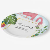 Stijlvolle roze flamingo en tropische bladeren van papieren bordje (Gekanteld)