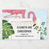 Stijlvolle roze flamingo en tropische bladeren Wed Sparkling Wijnetiket (Enkel label)