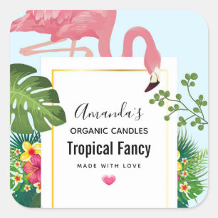 Stijlvolle roze flamingo en tropische vierkante St Sticker