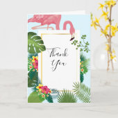 Stijlvolle roze flamingo & tropische lederen Dank  Kaart (Gele Bloem)