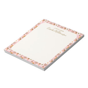Stijlvolle  Roze Floral Border Monogramed Notitieblok