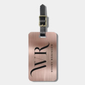 Stijlvolle Roze Goud Metaal Twee Monogram Initiaal Bagagelabel (Voorkant verticaal)