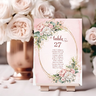 Stijlvolle roze gouden bloemen bruiloft tafelnumme kaart