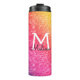 Stijlvolle Roze Gouden Gele Glitter Sparkles Thermosbeker