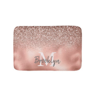 Stijlvolle Roze Gouden Glitter Confetti Monogram Badmat