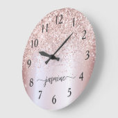 Stijlvolle Roze Gouden Glitter Monogram Namenshand Grote Klok (Hoek)