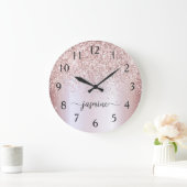 Stijlvolle Roze Gouden Glitter Monogram Namenshand Grote Klok (Huis)