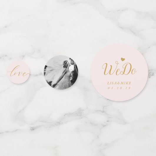 Stijlvolle roze gouden trouwtafel confetti (Voorkanten)