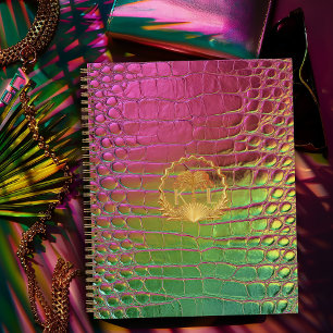 Stijlvolle Roze Groene Iriserende Croc Monogram Notitieboek