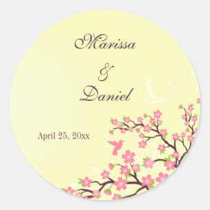 Stijlvolle roze kersen bloesems bruiloft stickers