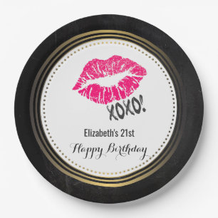 Stijlvolle Roze Kissy Lips met xoxo! Gelukkige ver Papieren Bordje