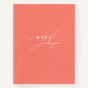Stijlvolle Roze Koraal Handtekening Script Monogra Notitieboek