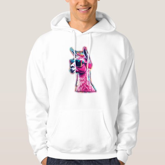 Stijlvolle roze lama | Funky Synthwave Hoodie (Voorkant)