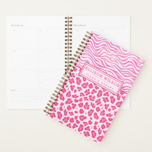 Stijlvolle roze luipaard en zebraafdruk planner (Display)