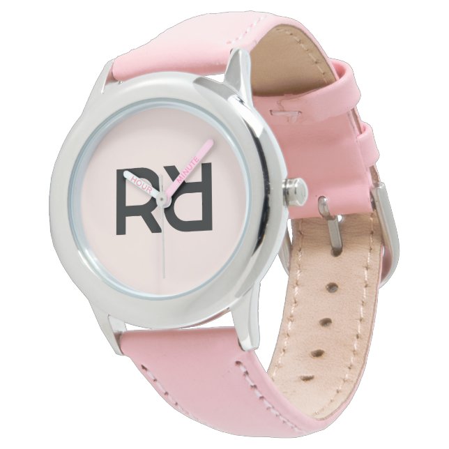 Stijlvolle Roze Modern Script Meisjes Monogram Ini Horloge (Gekanteld)