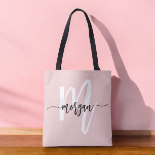 Stijlvolle Roze Moderne Script Meisjesachtig Monog Draagtas