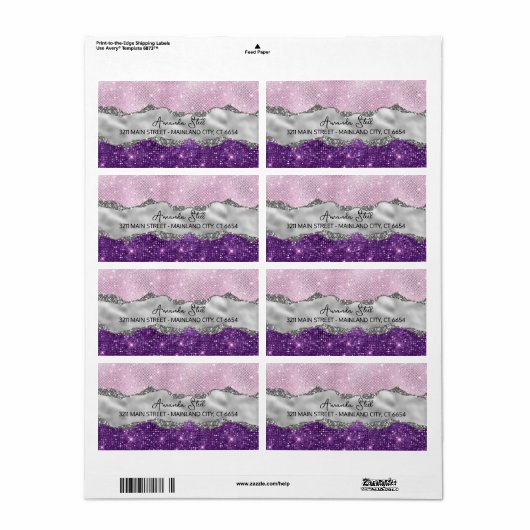 Stijlvolle roze paarse glinsterende zilveren visit etiket (Full Sheet)