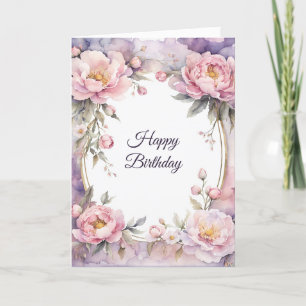 Stijlvolle Roze Peony Ovaal Lijst Verjaardag Kaart