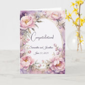 Stijlvolle roze pioen Waterverf bruiloft Kaart (Gele Bloem)