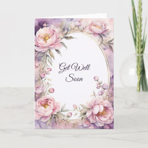 Stijlvolle roze pioenroos Waterverf Get Well Kaart