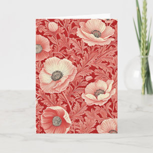 Stijlvolle roze rode klaprozen bloemenkunst kaart