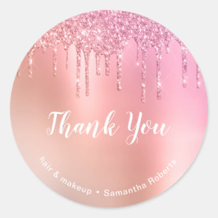 Stijlvolle roze roségoud glitter druppelt haar & m ronde sticker