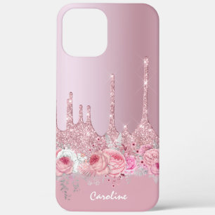 Stijlvolle roze roze roze roze goudglitterdruppels iPhone 12 pro max hoesje