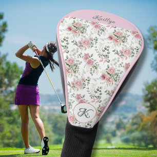 Stijlvolle Roze Rozen Naam Monogram Golfheadcover
