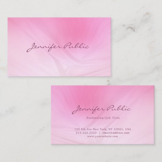 Stijlvolle Roze Sjabloon Handgeschreven Script Mod Visitekaartje (Voorkant / Achterkant)