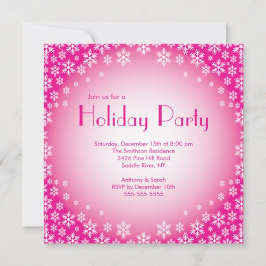 Stijlvolle Roze Snowflakes Holiday Party Uitnodigi Kaart (Voorkant)