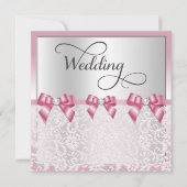 Stijlvolle roze strikken & kanten bruiloft kaart (Voorkant)