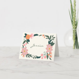 Stijlvolle roze tuin, gepersonaliseerd notitiekaartje