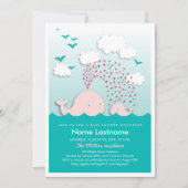 Stijlvolle Roze Walvissen Harten Mint Baby shower Kaart (Voorkant)