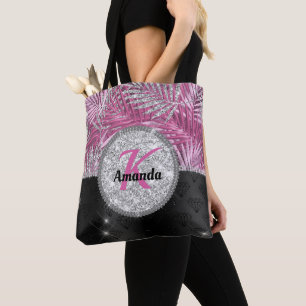 Stijlvolle roze zilverglitter verlaat monogram draagtas