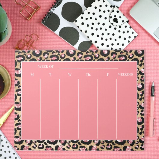 Stijlvolle roze zwarte Cheetah Leopard Weekly Plan Notitieblok