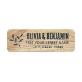 Stijlvolle Rustic Leaf Woodgrain Blue Retour Adres Etiket (Voorkant)