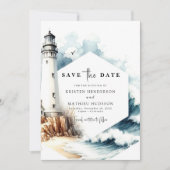Stijlvolle rustieke Romance vuurtoren bruiloft Save The Date (Voorkant)