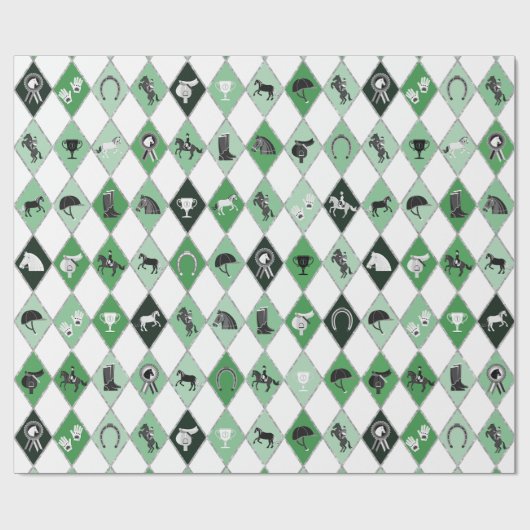 Stijlvolle Sage Green Equestrian Diamond Pattern Cadeaupapier (Vlak)